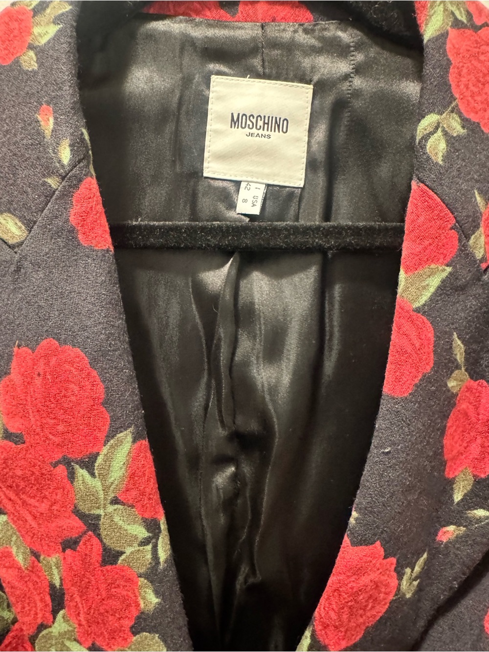 Moschino Women’s Black Blazer with Red Rose Print - Picture 3 of 4